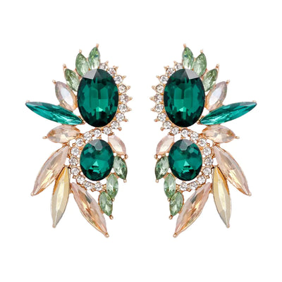 Pendientes llamativos de diamantes de imitación vintage, aretes colgantes de cristal colorido elegantes para mujer, joyería para fiesta de boda (verde y champaña)