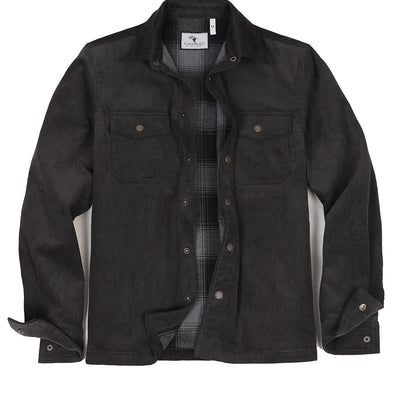 ZENTHACE Mens Corduroy Shirt Jacket Lightweight Cotton Snap Button Flannel Lined Jackets Vintage Fall Shacket Coat Charcoal M