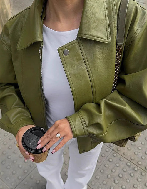 Load image into Gallery viewer, Green Faux Leather Jacket

