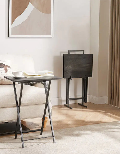 Charger l'image dans la visionneuse de galerie, Ensemble de 5 Tables d'appoint Pliantes pour Télévision, Table Basse Pliable, Table de Chevet, Table à Grignoter, Gain de Place, Gris
