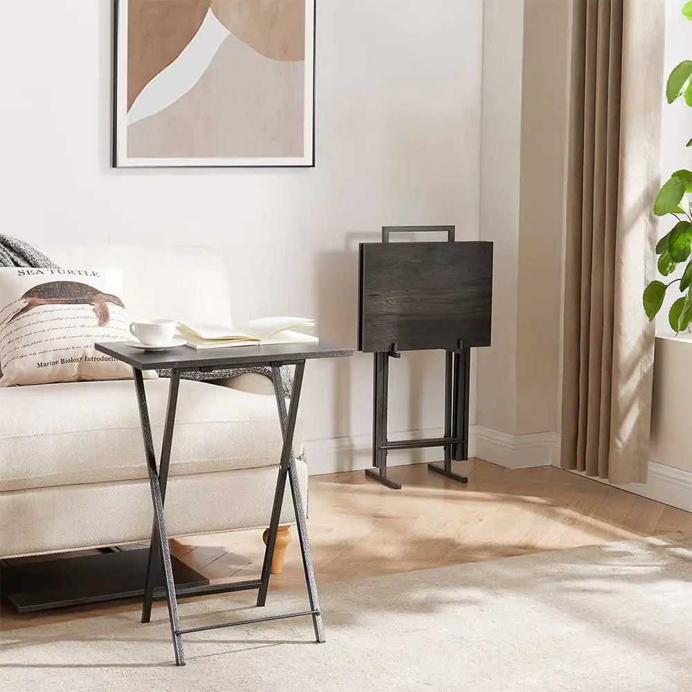 Ensemble de 5 Tables d'appoint Pliantes pour Télévision, Table Basse Pliable, Table de Chevet, Table à Grignoter, Gain de Place, Gris