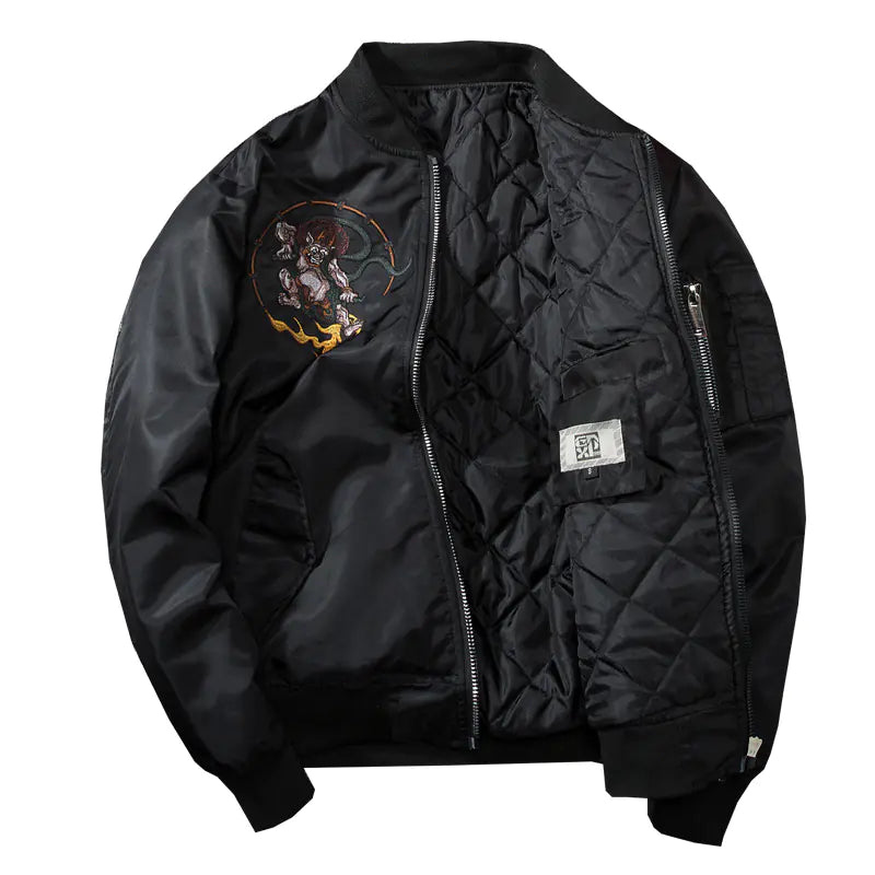 Chaqueta de piloto bordada y chaqueta de béisbol combinadas