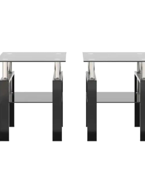 Cargar imagen en el visor de la galería, Juego de 2, mesa de té, mesa de centro, mesa auxiliar de cristal templado moderno, mesa cuadrada para sala de estar, negro
