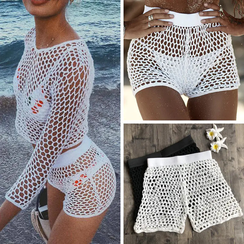 Cotton Fishing Net Shorts for Women, Beach Swimwear