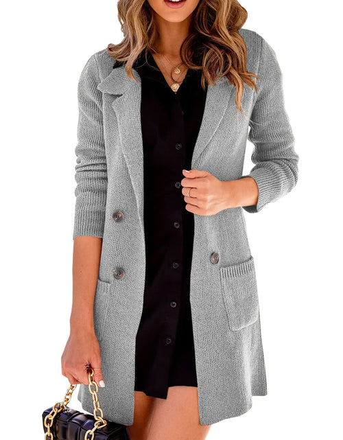 Load image into Gallery viewer, Danedvi Women Open Front Lapel Collar Cardigan Button Down Long Sweaters Cardigan Solid Outerwear Coats Gray

