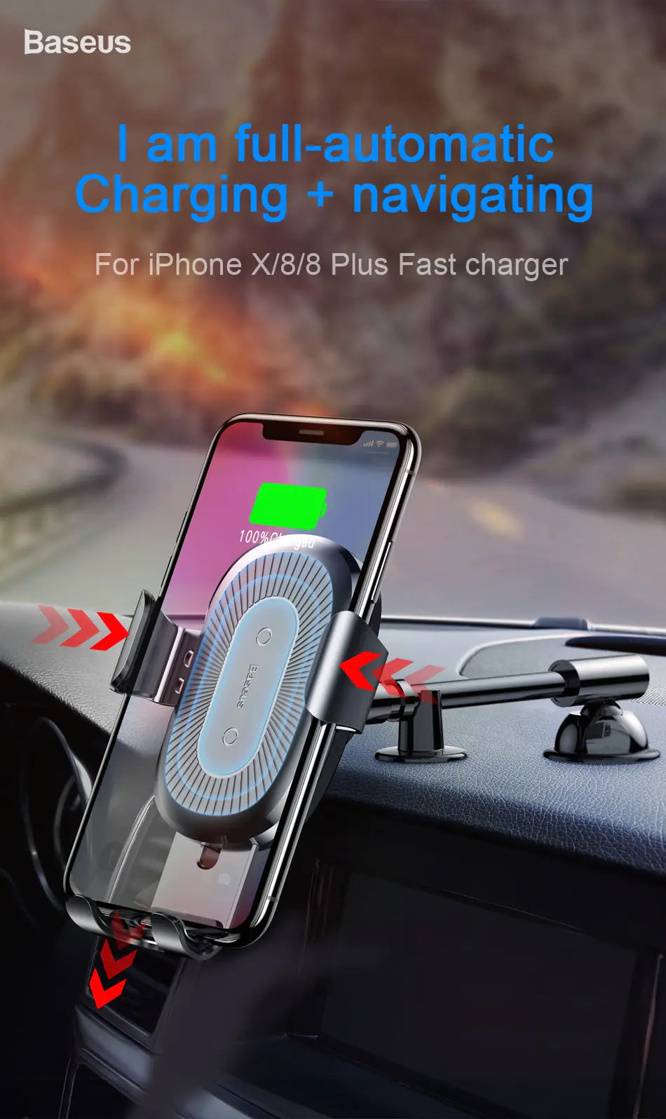 Cargador Inalámbrico BASEUS Gravity Car Mount para iPhone X