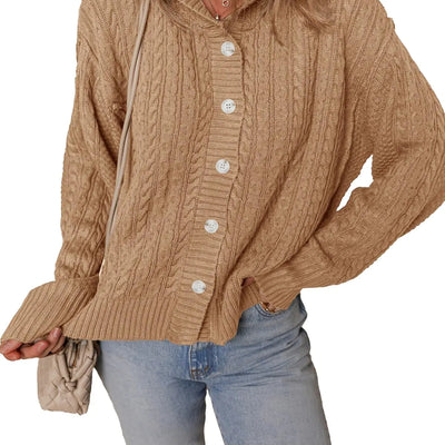 Dokotoo Cárdigan para mujer, manga larga, frente abierto, con botones, suéter con capucha, estilo casual, ajuste holgado, conjuntos de otoño para mujer, suéteres básicos lindos y sólidos para uso diario, abrigos, prendas de abrigo, caqui, grande