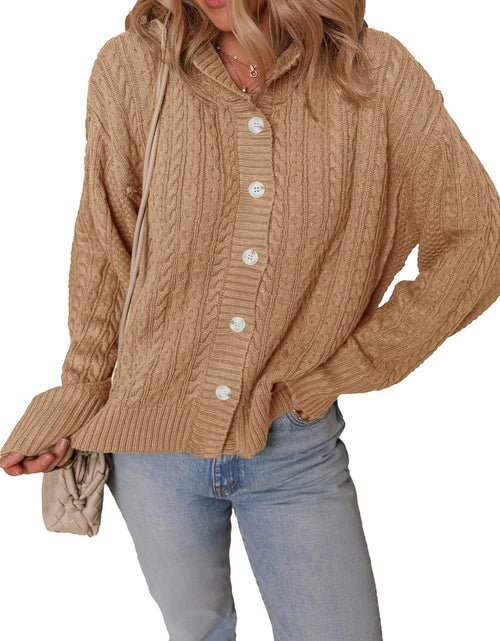 Charger l'image dans la visionneuse de galerie, Gilets amples Dokotoo pour femmes, mignons, à manches longues, ouverts sur le devant, boutonnés, sweats à capuche, pulls, décontractés, tenues d'automne pour femmes, pulls basiques, unis, quotidiens, manteaux, vêtements d'extérieur, kaki, grande taille

