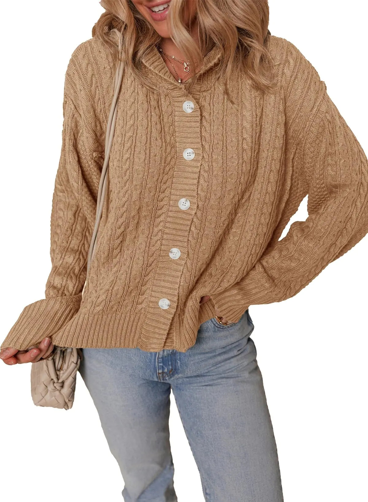 Gilets amples Dokotoo pour femmes, mignons, à manches longues, ouverts sur le devant, boutonnés, sweats à capuche, pulls, décontractés, tenues d'automne pour femmes, pulls basiques, unis, quotidiens, manteaux, vêtements d'extérieur, kaki, grande taille