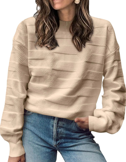 Load image into Gallery viewer, CCTOO Womens Oversized Pullover Sweaters: Dressy Trendy Comfy Round Neck Plaid Knit Patchwork Pull Over Sweater Beige Large
