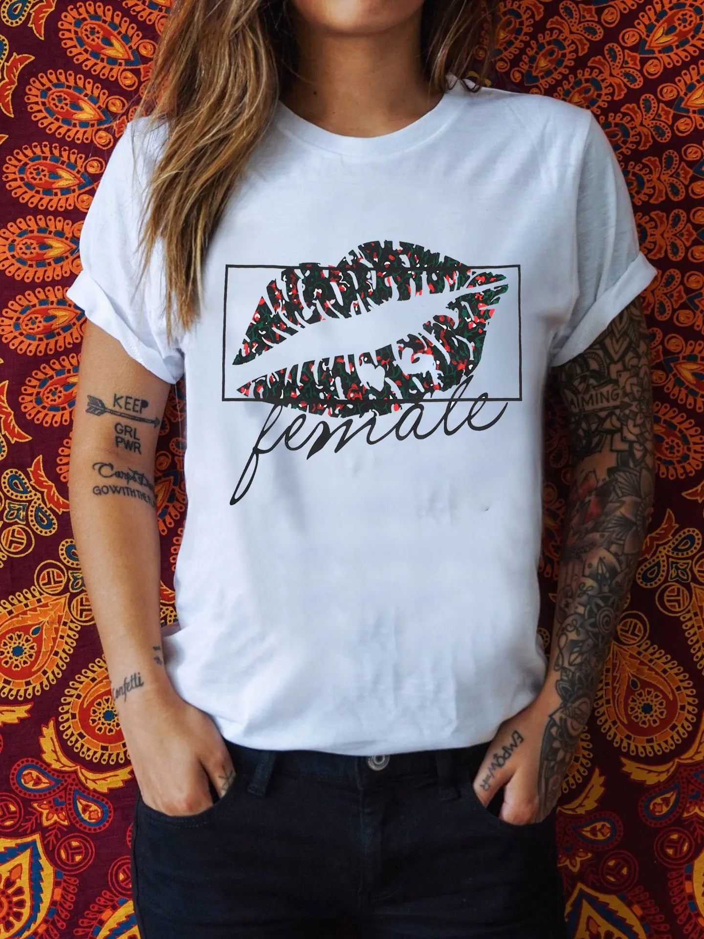 T-shirt à imprimé lèvres, Tee-shirt graphique, Haut décontracté