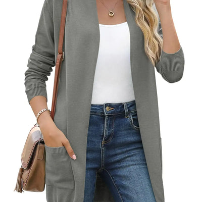 Cárdigan ligero Anymiss para mujer, suéter de punto suave extragrande con bolsillos, gris, talla pequeña