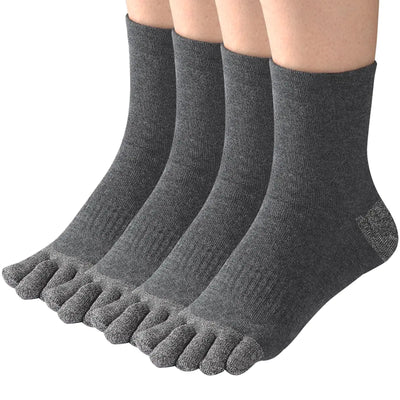 Meaiguo Mens Toe Socks Cotton Five Finger Socks Quarter Socks with Toes For Running Athletic 4 Pairs(Dark Grey)