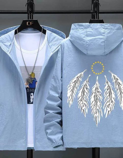 Load image into Gallery viewer, Hooded Jacket with Feather Print Plus Size Jacket
