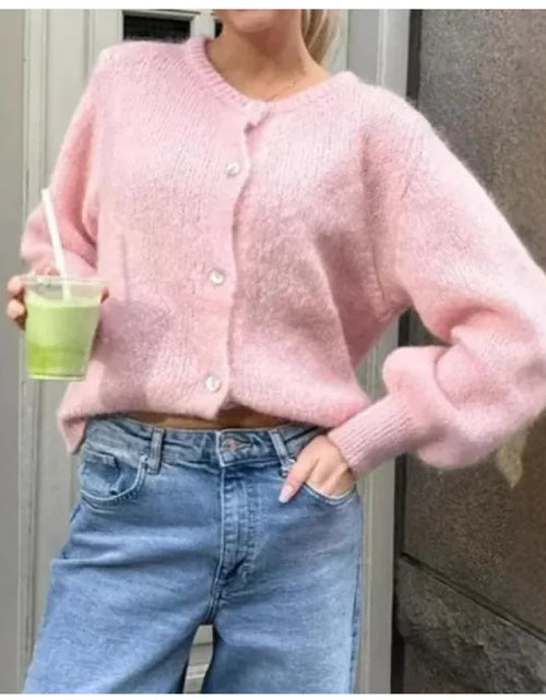 Load image into Gallery viewer, Solid Color Round Neck Single-breasted Cardigan Sweaters Coat
