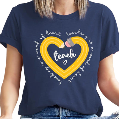 Teacher Shirts Women Teaching Heart Graphic Tshirts Inspirational Teach Life Tee Tops Blue