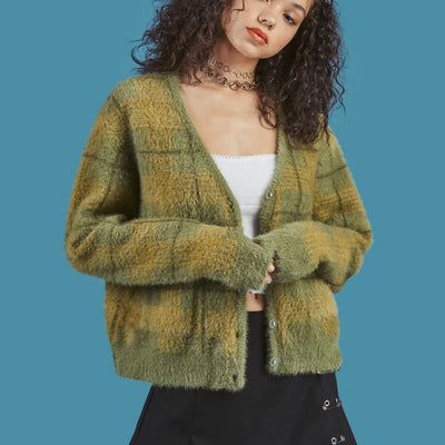 Plaid Sweater Cardigan Jacket