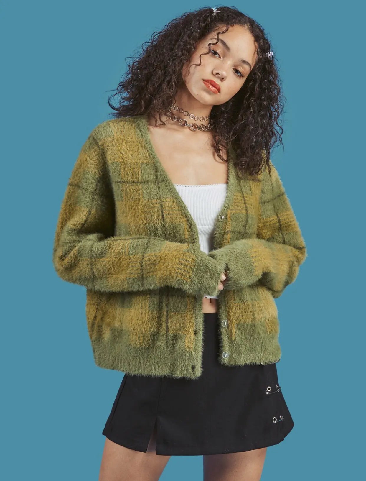 Plaid Sweater Cardigan Jacket